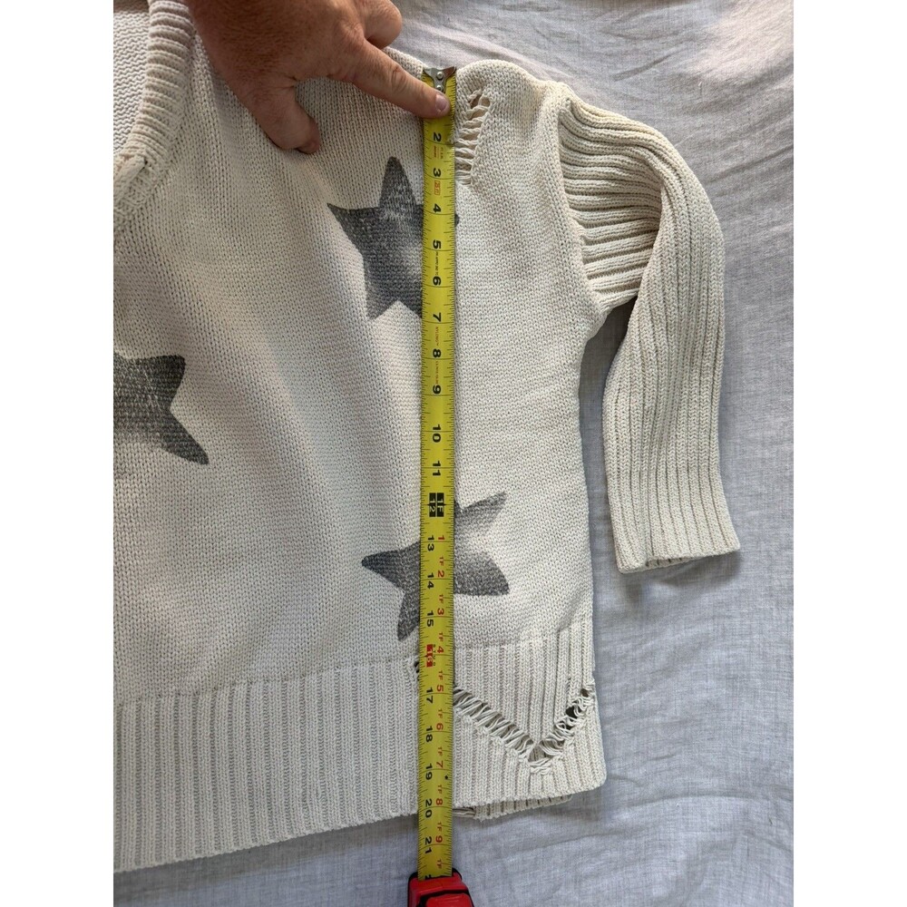 POL Hoodie Sweater Stars Womens Small Cream Pullover distressed Boho oversized - Picture 7 of 7